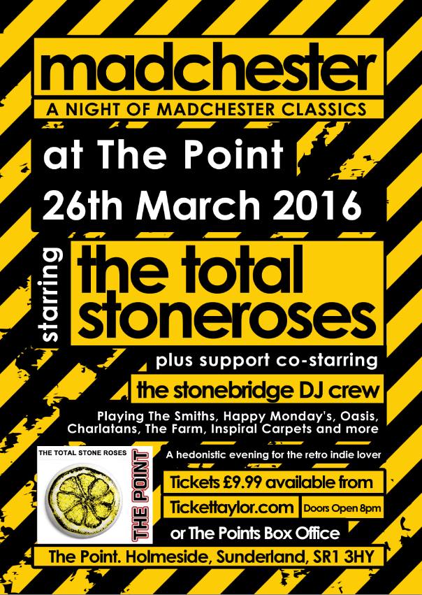 CFSDavidSharp's tweet image. Madchester Nite The Point 26/3/16 @TotalStoneRoses Click Link 4 Tickets tickettailor.com/checkout/view-… … … … … … #safc