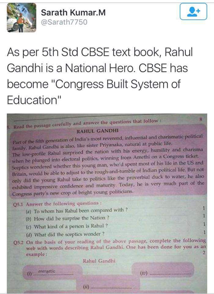 mvmeet's tweet photo. New definition of...
CBSE = "Congress Built System of Education"
Credit goes to... Teesta + K Sibal https://t.co/zvYW7I75Qv