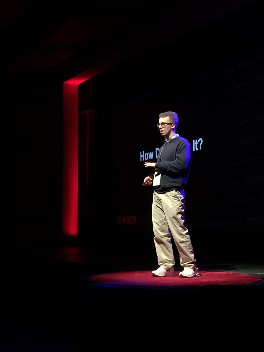 TEDxACSchool's tweet photo. Dylan Dailor is defying now the common beliefs of empathy associated with people with Asperger’s Syndrome #dare2defy https://t.co/q5MJK4og3A