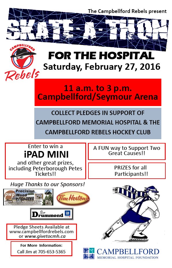Come out today 2 support our <a href="/Cford_Rebels/">Campbellford Rebels</a> as they raise funds 4 the <a href="/CMHFoundation/">CMH Foundation</a>, starting @ 11am. Happy skating!