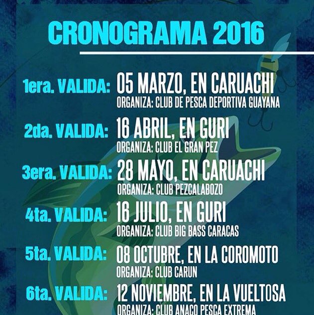 Vzlaprofishing's tweet photo. Cronograma 2016 -Campeonato Nacional Pesca de Pavón @AVPPAVON #AVPP #PescaDeportivaEnVenezuela @club https://t.co/0d5OGdOCPH