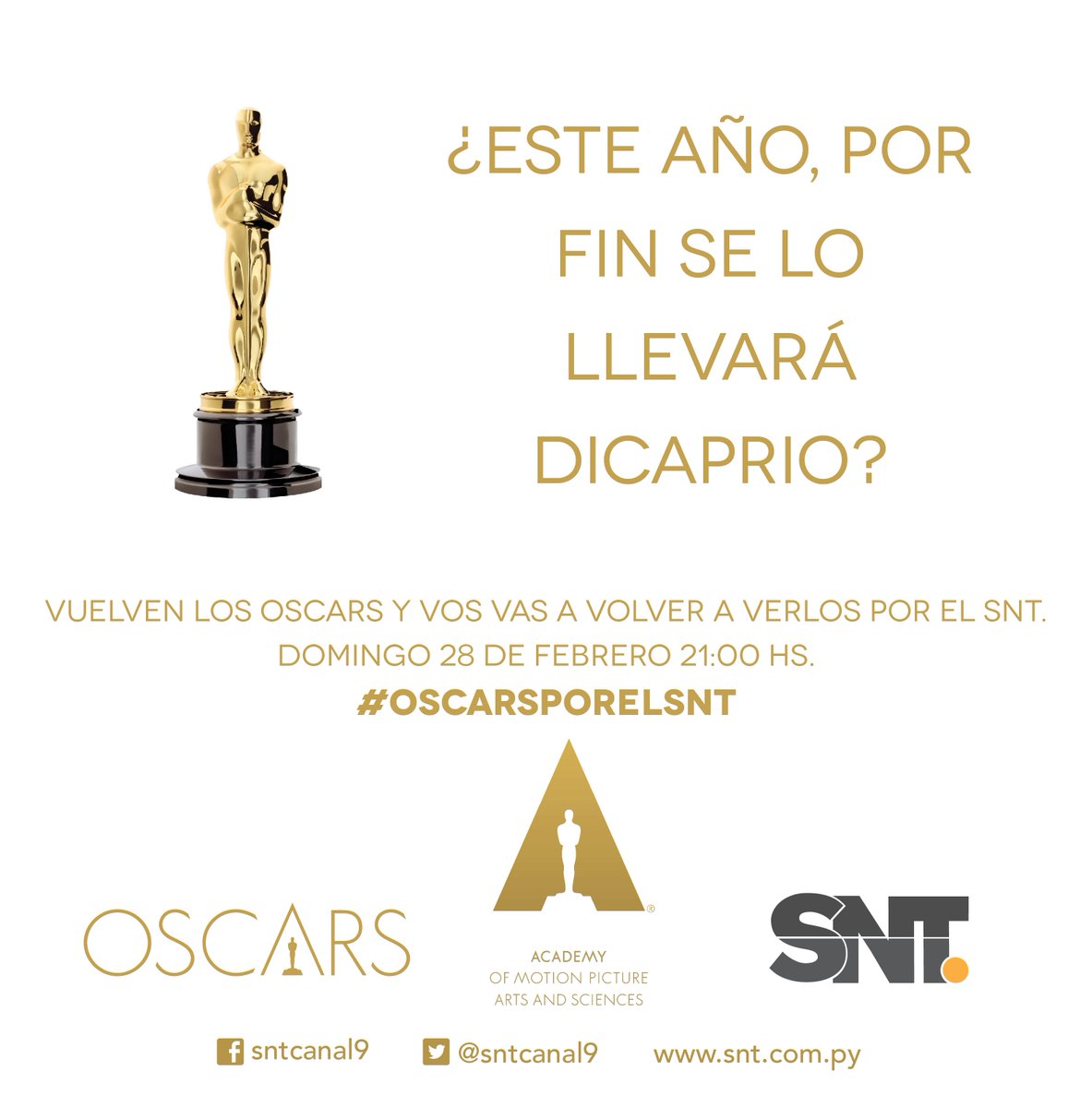 sntparaguay's tweet photo. Regalamos un Televisor LED de 42´´ utilizando #OscarsPorElSNT 
y entradas para la semana del OSCAR en cines del SOL https://t.co/QqRgT6bnPH