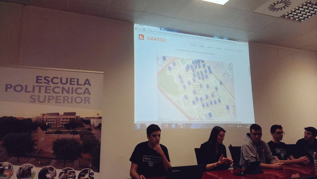 CatedraTEF_UA's tweet photo. El equipo de @UA_4YOU presentando su proyecto ForGood! #HackForGood #H4G_ALC https://t.co/VFODq9k9xI