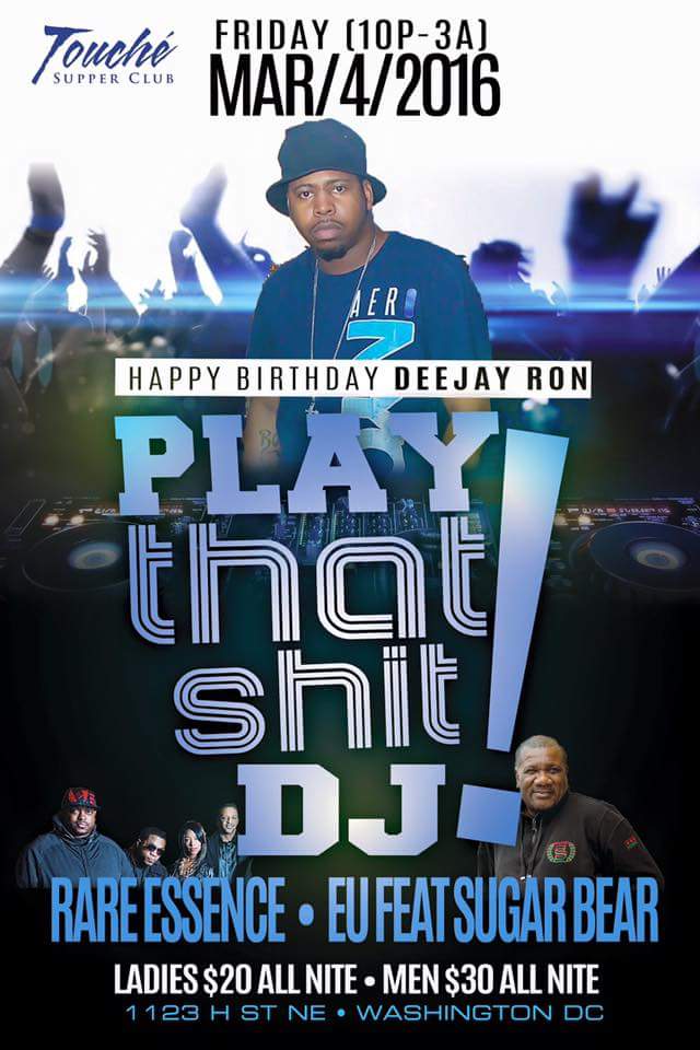 NEXT FRIDAY.... IT CONTINUES.. 
RARE ESSENCE
EU Ft. Sugar Bear
DJ RON
#FLIRTFRIDAYS
#100PROOFENT