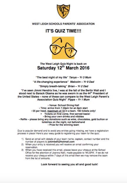 Still tables left for the PA Quiz night! Always great fun! Book now