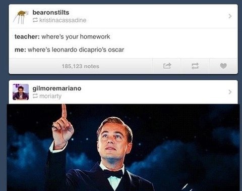 thisisoliviac's tweet photo. QUICK RT THE LEONARDO DICAPRIO OSCAR JOKES WHILE YOU STILL CAN https://t.co/tzUZEZRk7j