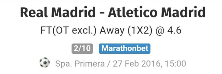 SistemaOutright's tweet photo. Alguien más llevaba Atleti?
Desorbitada la cuota de la victoria colchonera.  Cuota @ 4.6 para casa https://t.co/66ch3b8iJN