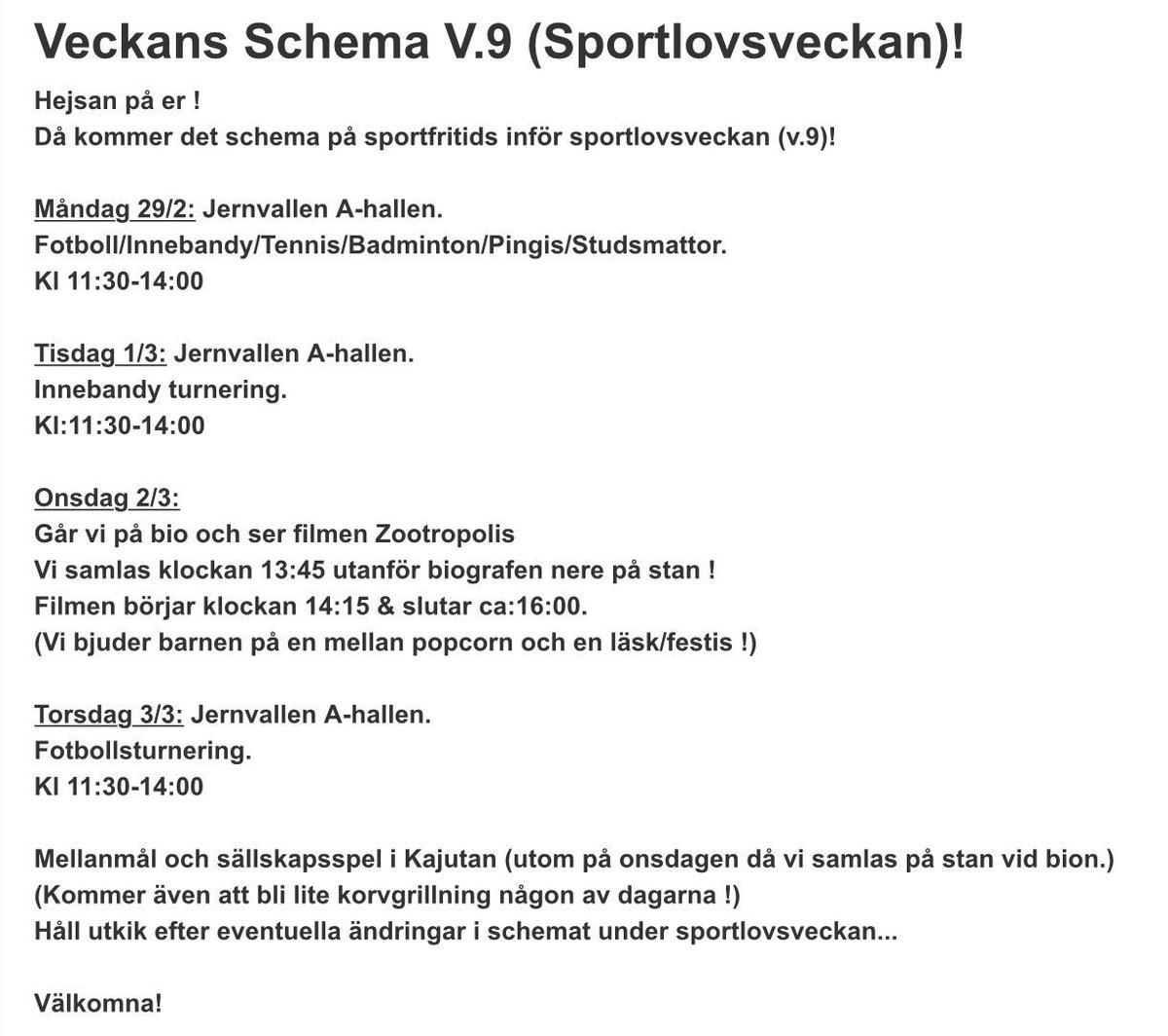 SandvikensIF's tweet photo. Sportlovsvecka på Sportfritids, för dig som går på mellanstadiet #sportfritids #framsteget #sif https://t.co/QtckXFBTJz