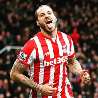 ProperLagosBoy's tweet photo. @MArnautovic10 celebrates after scoring two goals in five minutes to put @stokecity ahead. #STKAVL #BPL https://t.co/QKoSQ9ARhy