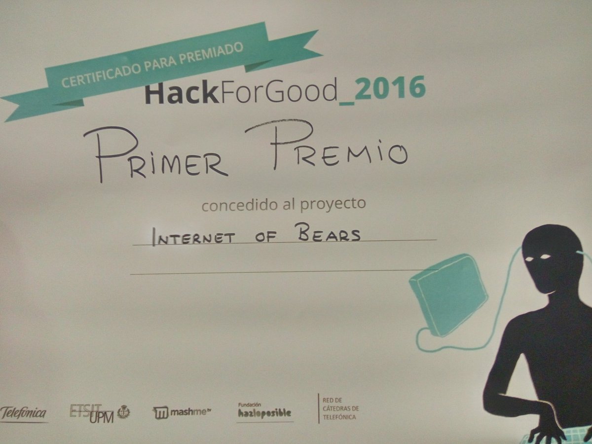 BearsInternet's tweet photo. #PrimerPremio #HackForGood Muchas gracias a la organización y enhorabuena a todos los participantes. https://t.co/ok24C1ZIRT