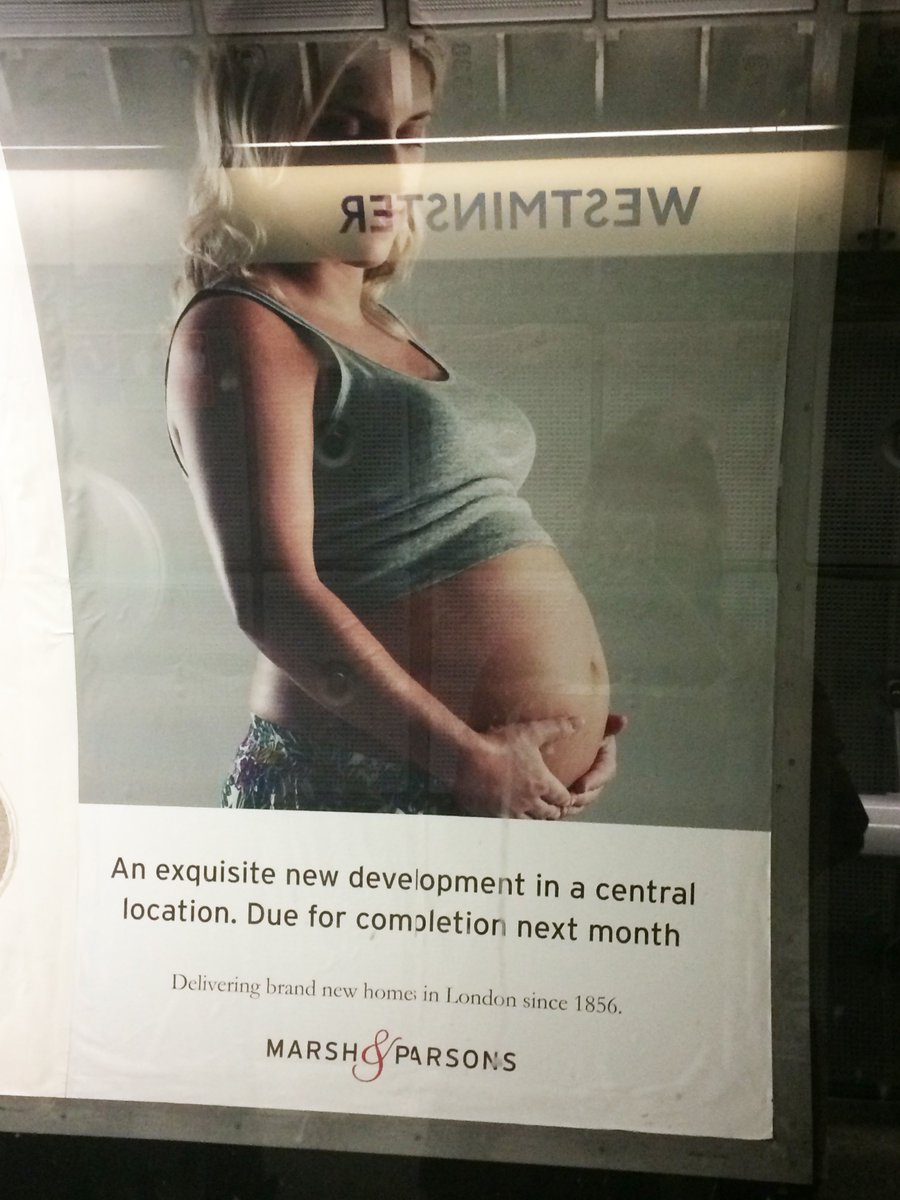 FEM_SOC_RCA's tweet photo. Poster at Westminster using a pregnant woman to sell multimillion pound luxury flats? Really @marshandparsons https://t.co/qOMvUDN3tG