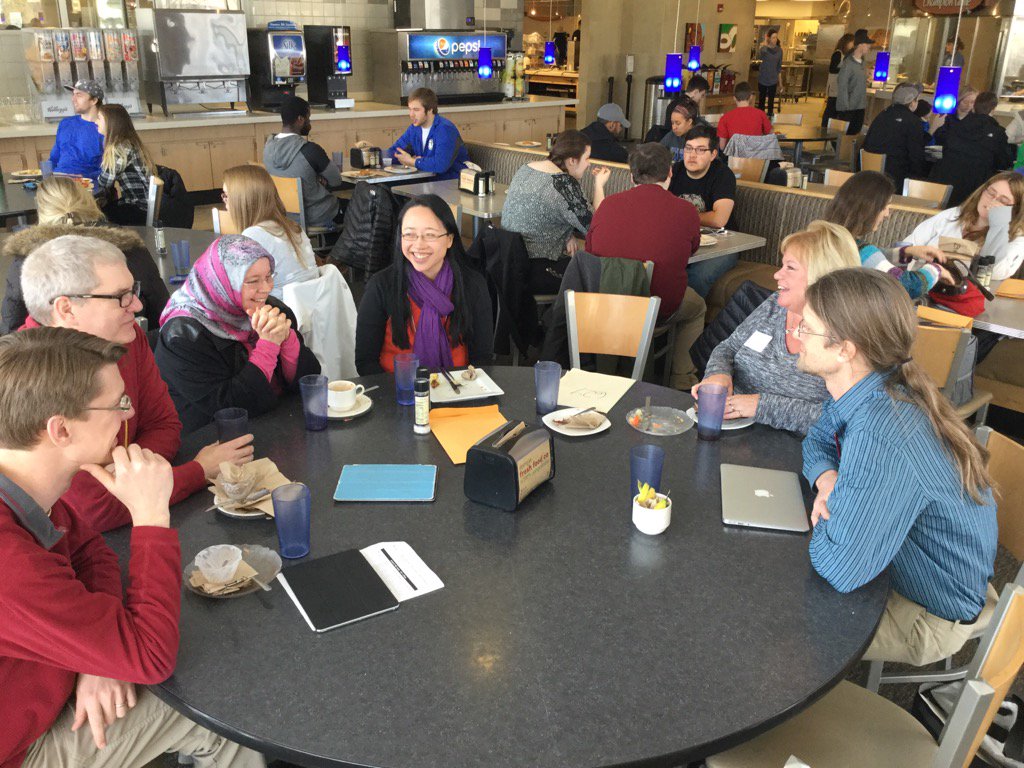 mathhombre's tweet photo. one of the best #mathlunch ever? @Trianglemancsd @DrEugeniaCheng @dccmath Filiz, Tami & empty chair. #GVMIA16 https://t.co/fcJ9srPi04