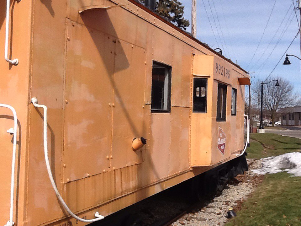 TagAlongBob's tweet photo. RR depot and neat caboose! #edcampmadwi https://t.co/mYDZL2PXQC