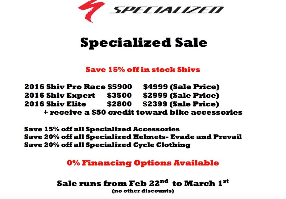 DKTriStore's tweet image. Save on Specialized today though March 1!  #dktristore