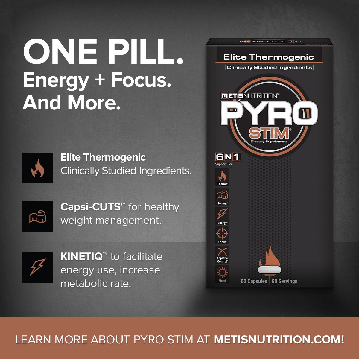 MetisNutrition's tweet photo. One Pill. Energy + Focus. Learn more at https://t.co/B0roieWrxb. #PyroStim #Benefits #BestSelf https://t.co/e6sEDtwW4l