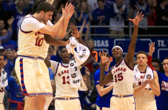 espn's tweet photo. Make it a dozen!

Kansas earns at least a share of its 12th straight league title, just 1 shy of UCLA's D-I record. https://t.co/LuToZsr5ax
