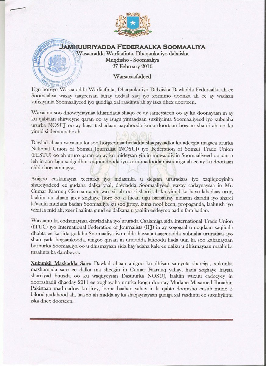 RadioDalsan1's tweet photo. Somalia's refutes Allegations union interference by Faruk called the Supreme Court ruling "non-actionable #Somalia https://t.co/J0PtjJ1yTb