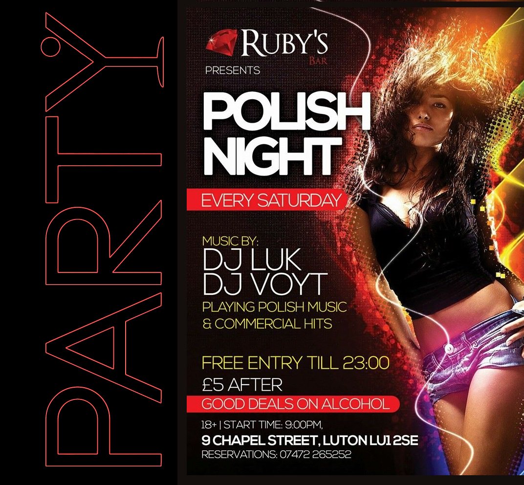 rubysluton's tweet photo. Ruby's regular Polish Night Party is ready to roll from 9.00pm tonight

#Luton https://t.co/M4G93HWw2N