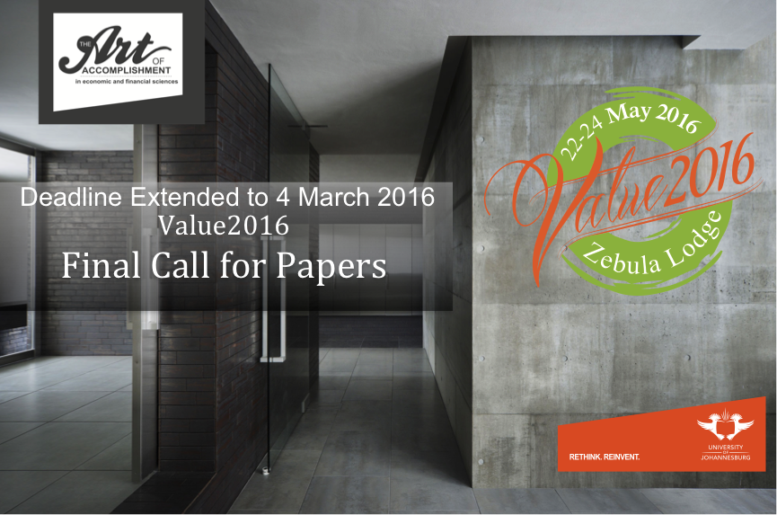 value2016's tweet image. Call for Paper Submissions close in 6 days. Please submit your abstracts for #Value2016 on or before 4 March 2016