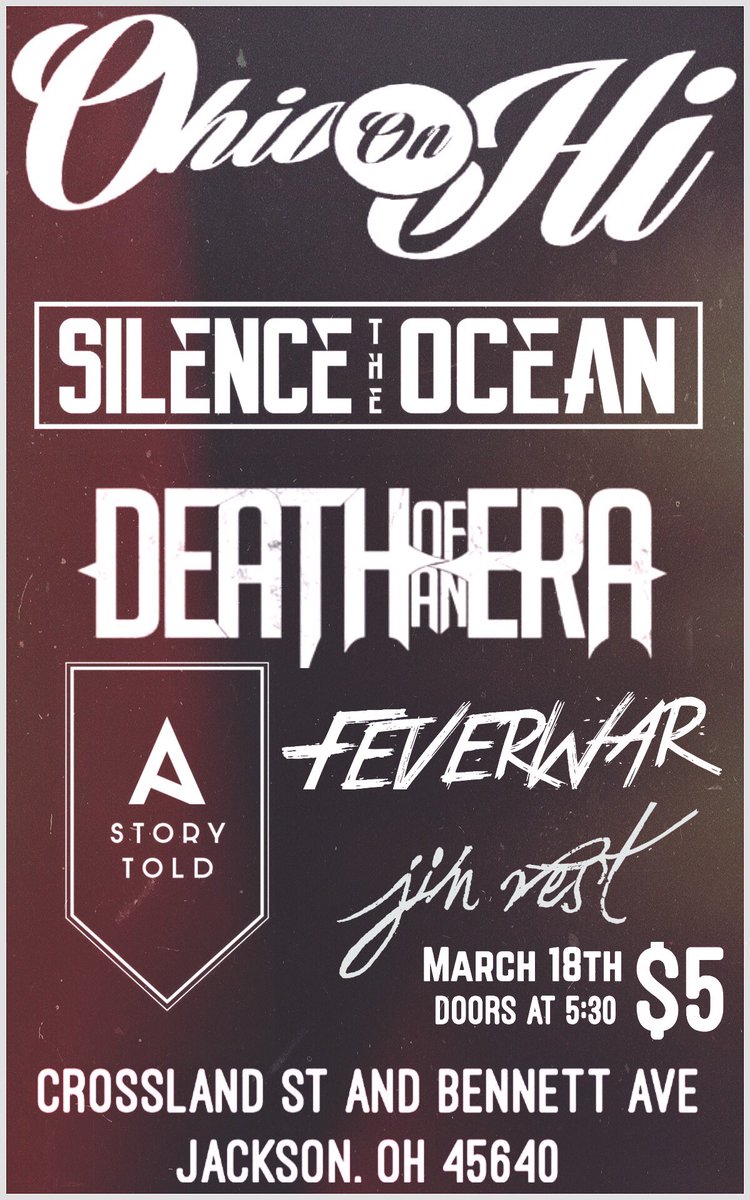 OhioOnHi's tweet photo. Practice today to get ready for this show w/@DEATHOFANERA @SilenceTheOcean @AStoryToldBand @JimVest_Music  @Feverwar https://t.co/XzAOy2CaFl