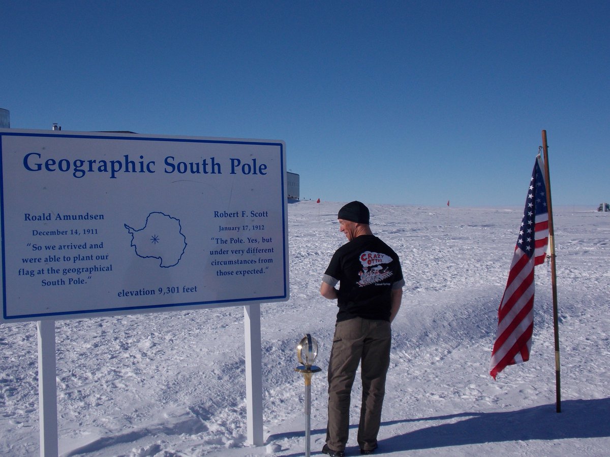 crazybrotherscs's tweet image. Sporting his Crazy Otto's Diner t-shirt at the South Pole in Antarctica.  #ColoradoSprings #CoSprings #cowx