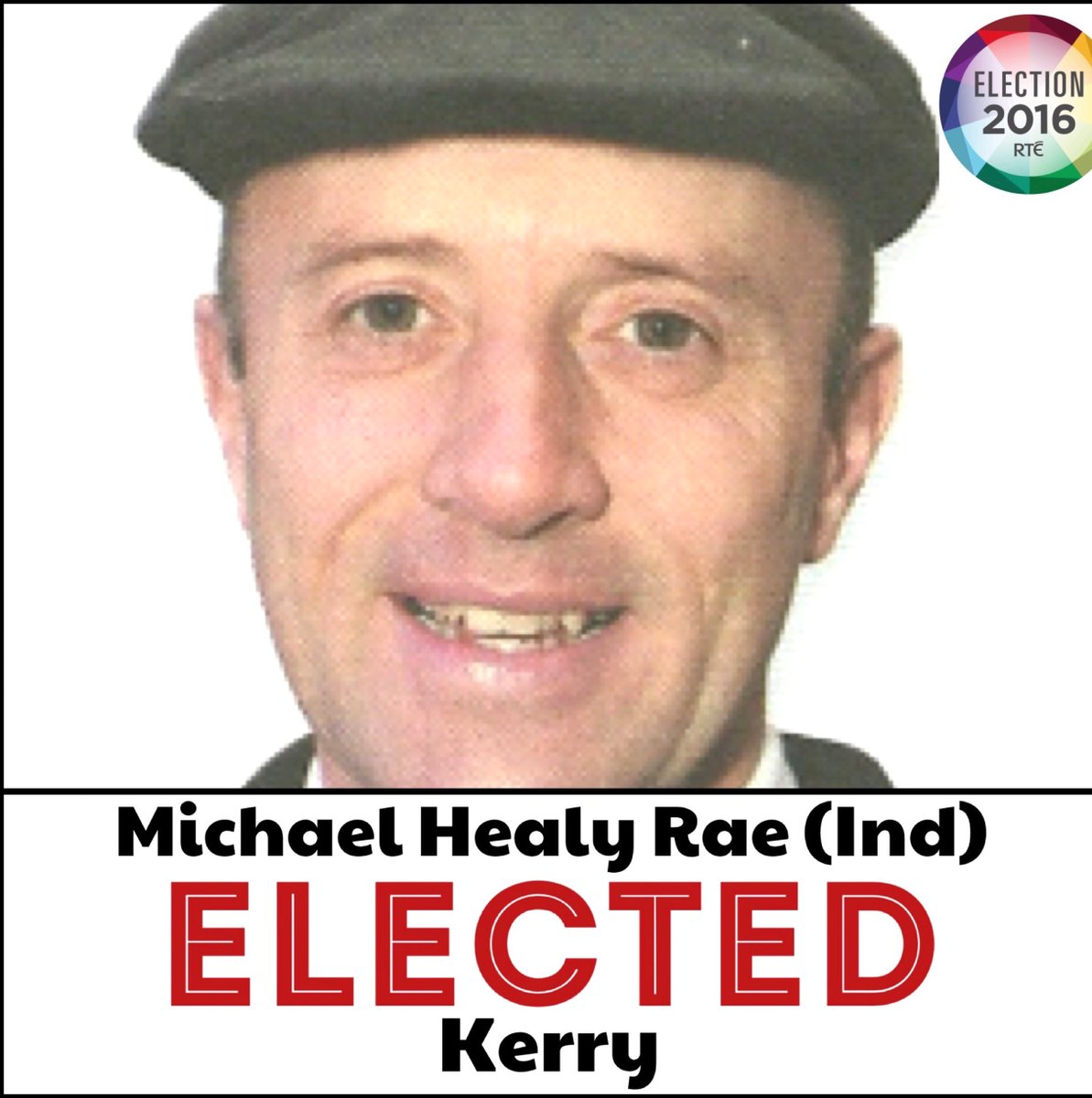 Independent <a href="/MHealyRae/">Michael Healy-Rae</a> has been elected on the first count in #Kerry #GE16