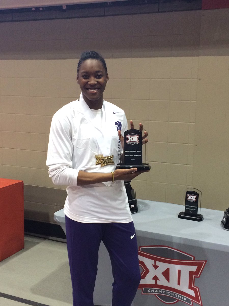 kstatesports's tweet photo. Akela Jones earns high point scorer of the meet at the #Big12TF Championships. #KStateTF https://t.co/YRf6Yxznon