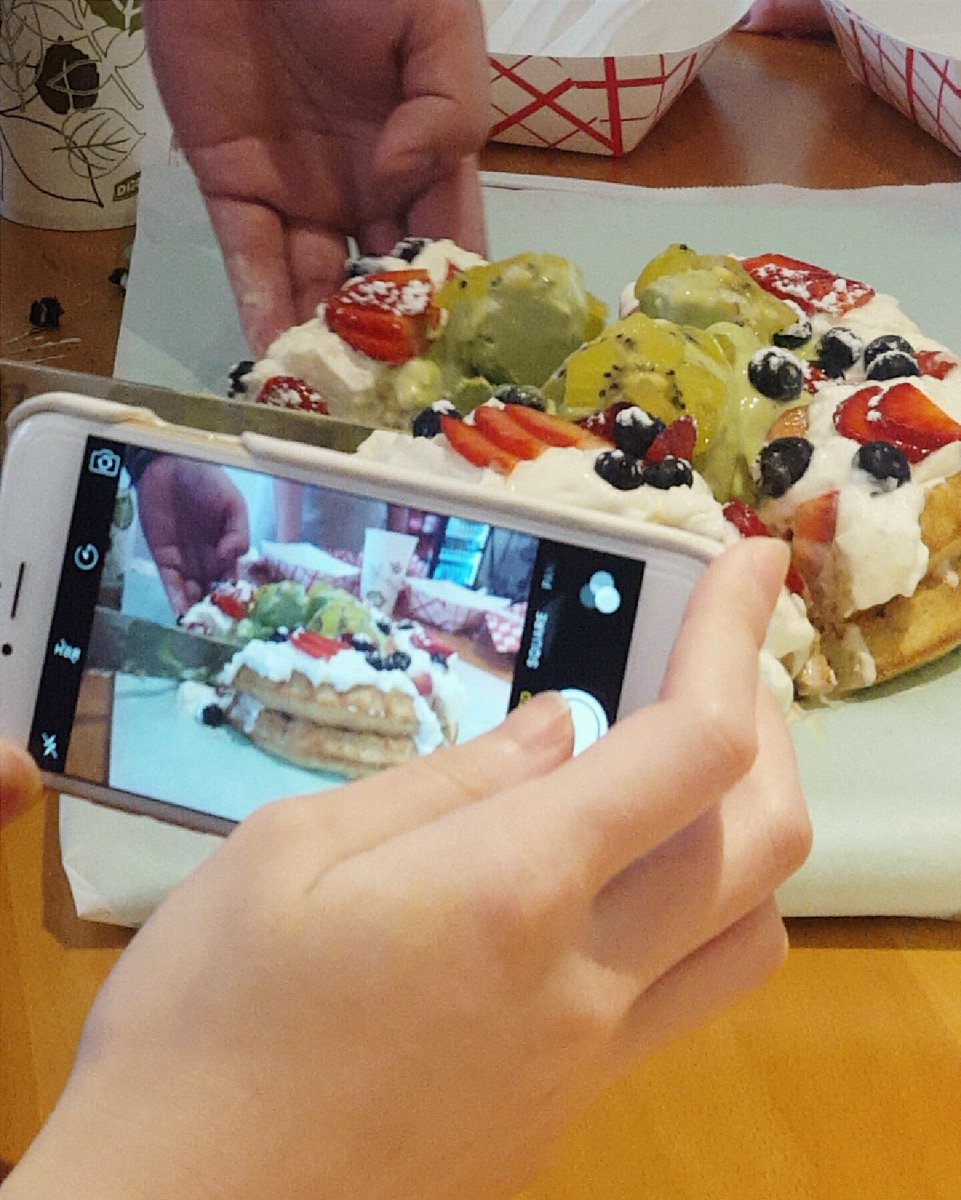 BiteBC's tweet photo. Camera eats first! About to dig in to this glorious waffle cake @WaffleFrenzy #BTS 😍🍴 https://t.co/PeT4m07lzA