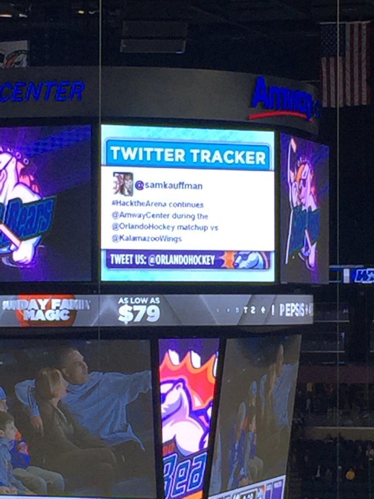 samkauffman's tweet image. #TweetInception made the scoreboard @OrlandoHockey #HacktheArena