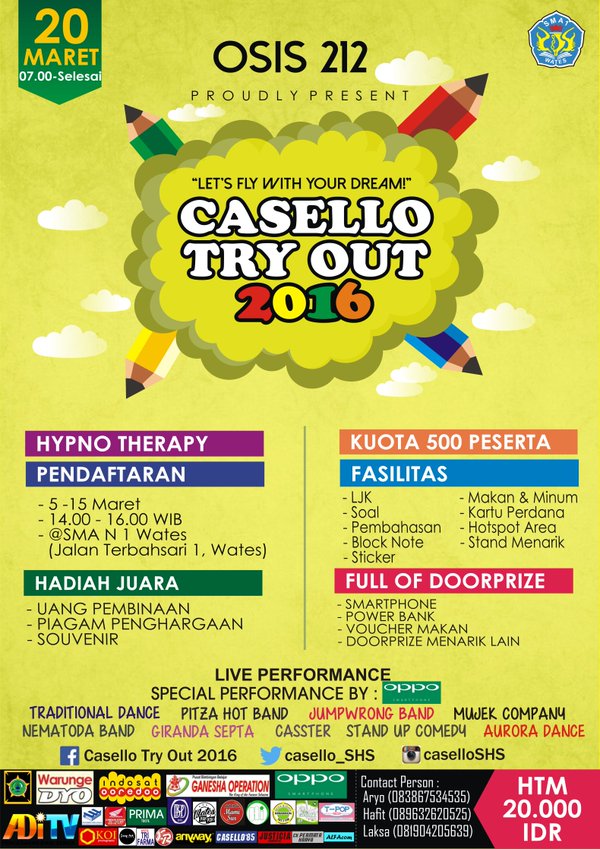 casello_SHS's tweet photo. Casello Try Out 2016 | Pendaftaran 5-15 Maret 2016 2pm-4pm @SMAN 1 Wates | HTM 20K | @JogjaStudent @SMP_N2Wates https://t.co/GEczIYCjlh