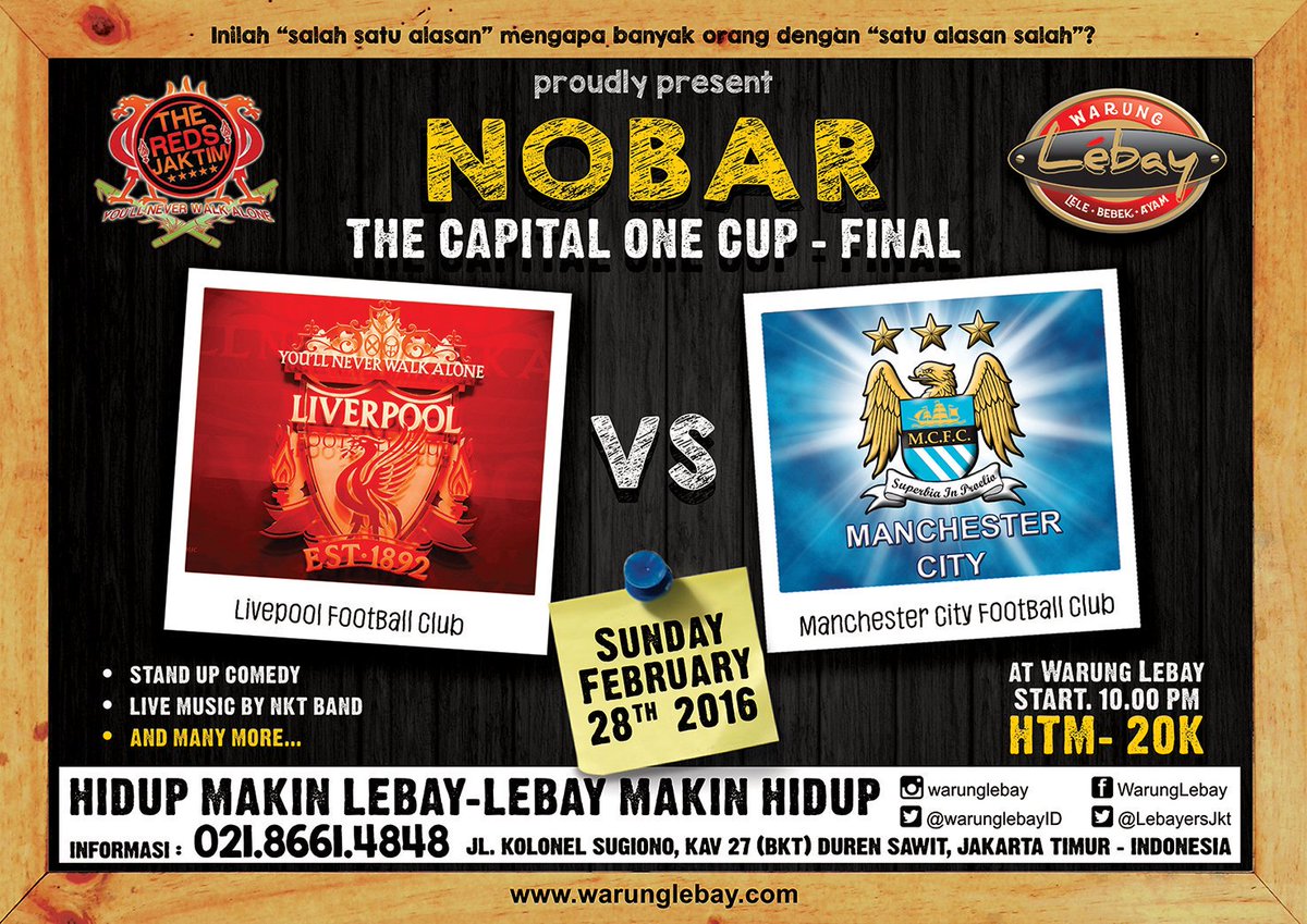 TheRedsJakTim's tweet photo. Dengan Rp. 20.000 di #Nobar COC Final LFC vs MCFC di @warunglebayID, teman-teman akan dapat french fries &amp; iced tea https://t.co/m0U2sI9voQ