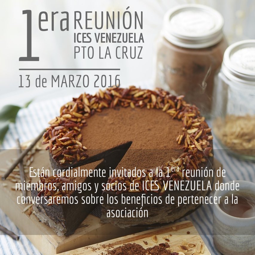 IcesVzla's tweet photo. Te gusta la Reposteria? 1era Reunion Ices Vzla en Pto. La Cruz
Info: icesvenezuela@gmail.com https://t.co/7Q1Jcvwd2w