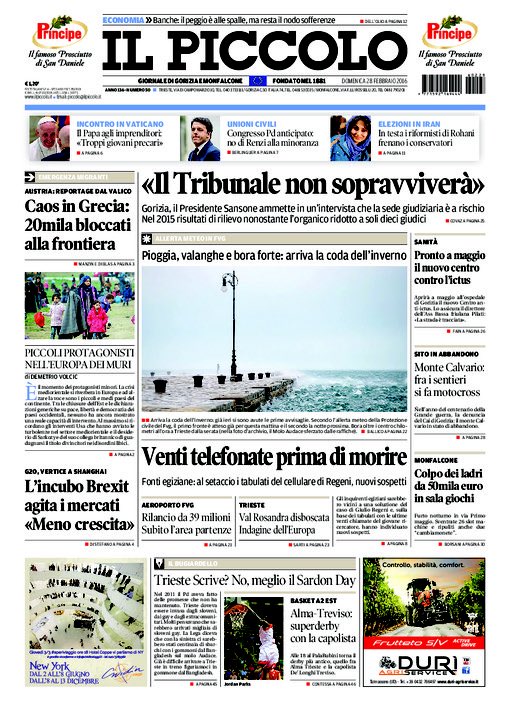 abollis's tweet photo. Buona domenica a tutti La #primapagina de @il_piccolo #Trieste #Gorizia #Monfalcone #Fvg https://t.co/5MeH7EfSEP https://t.co/3sKKH54BFx