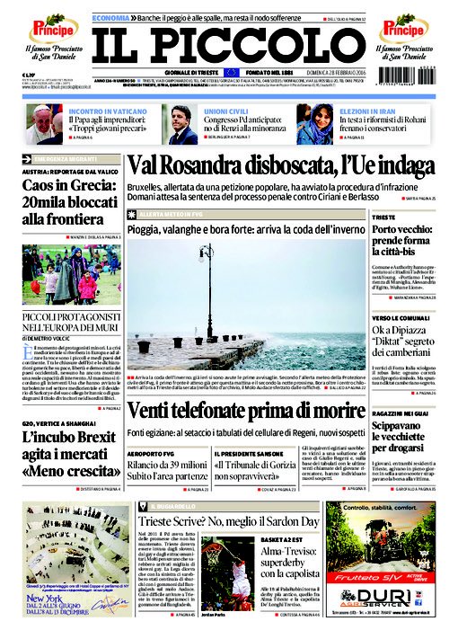 abollis's tweet photo. Buona domenica a tutti La #primapagina de @il_piccolo #Trieste #Gorizia #Monfalcone #Fvg https://t.co/5MeH7EfSEP https://t.co/3sKKH54BFx