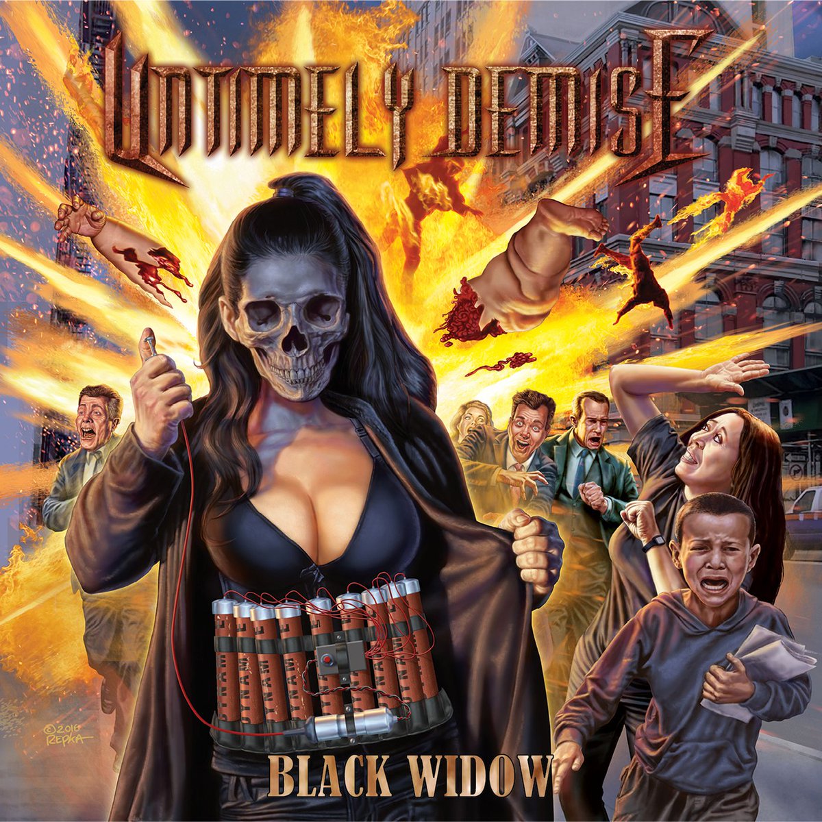 UntimelyDemise1's tweet image. Check our explosive new cover art by legendary illustrator #EdRepka for our soon to be released album #BlackWidow