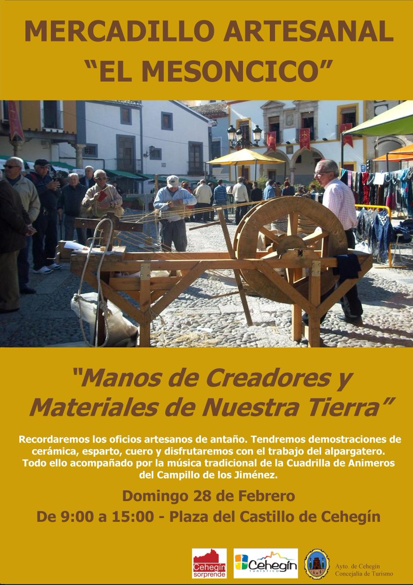 ceheginturismo's tweet photo. Disfruta hoy en #Cehegin del Mercadillo Artesanal El Mesoncico con los oficios artesanos y de #tapascehegin2016 https://t.co/n1LC032cmn