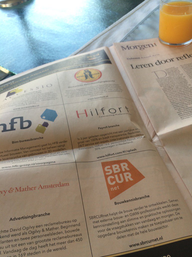 baljeuj's tweet photo. Mooi ontbijt, @FD_Nieuws, sapje en @SBRCUR_net als sectorwinnaar kennis in de bouw, 14.00 @RTL7 #desuccesfactor https://t.co/p18NjP5bXJ