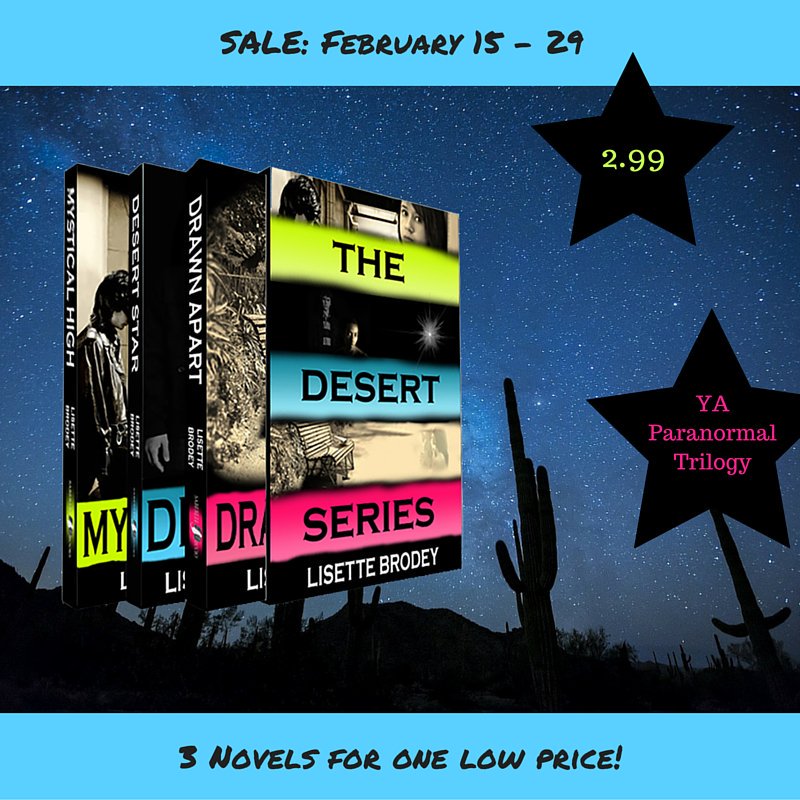 LisetteBrodey's tweet photo. 2 more days! THE DESERT SERIES (3 #YA #paranormal novels) on sale for $2.99 #Kindle. 🌴 💫 https://t.co/xMm0hlubSb 🌵🌞 https://t.co/mQyVh6WVu3