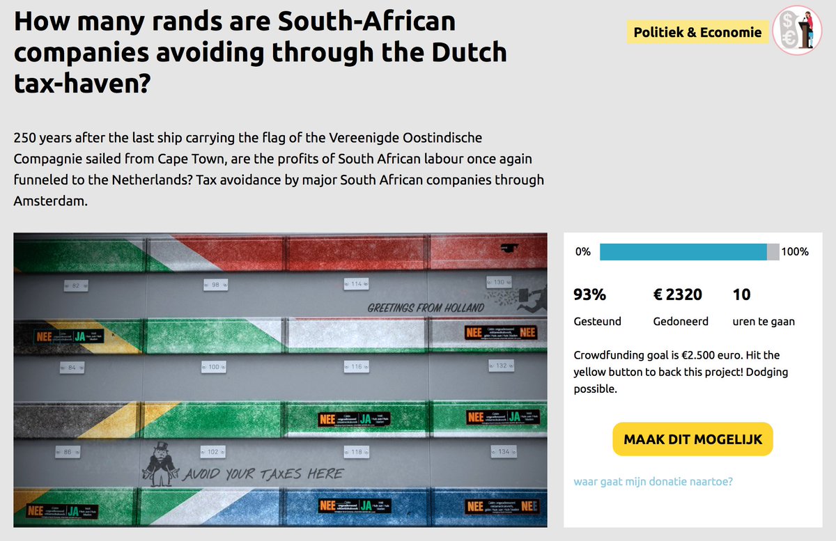 #crowdfunding #belastingontwijking op 93%! Nog 10 uur te gaan, wie helpt bij de laatste 7%? yournalism.nl/en/voorstellen…