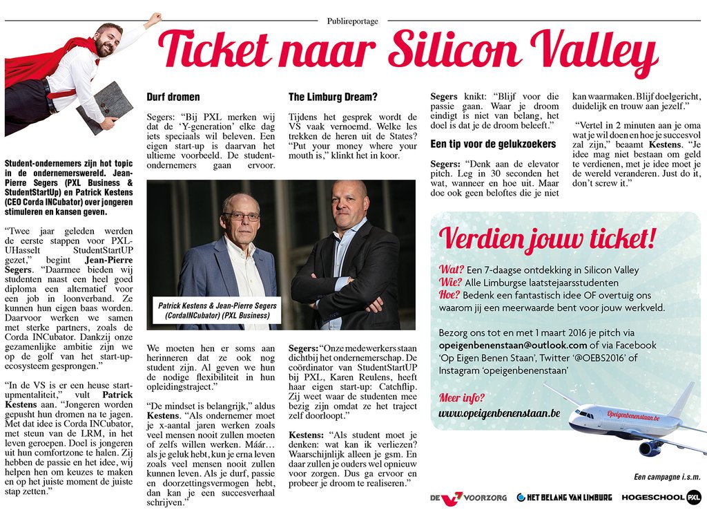 Nog 2! dagen om je ticket voor Silicon Valley in de wacht te slepen dankzij <a href="/OEBS2016/">Op Eigen Benen Staan</a> @ #studenten ‘ondernemen
