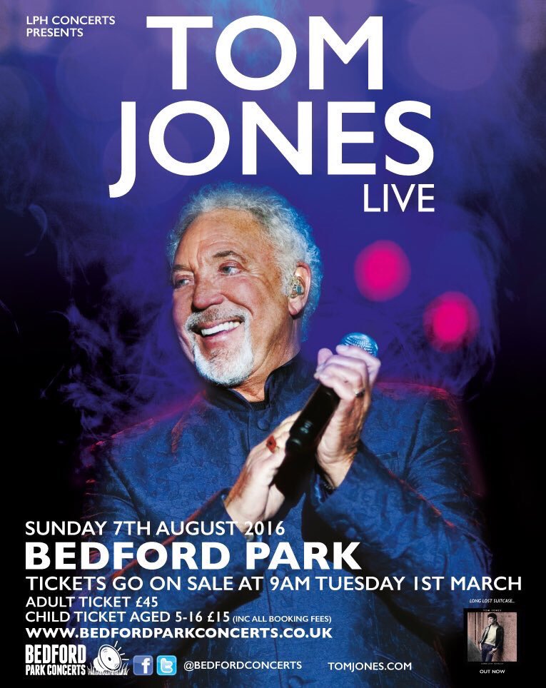BedfordPavilion's tweet photo. Yes folks - it's true @RealSirTomJones is coming to #BedfordPark - tickets on sale 9am Tuesday @BedfordConcerts https://t.co/49r7BEGsRx