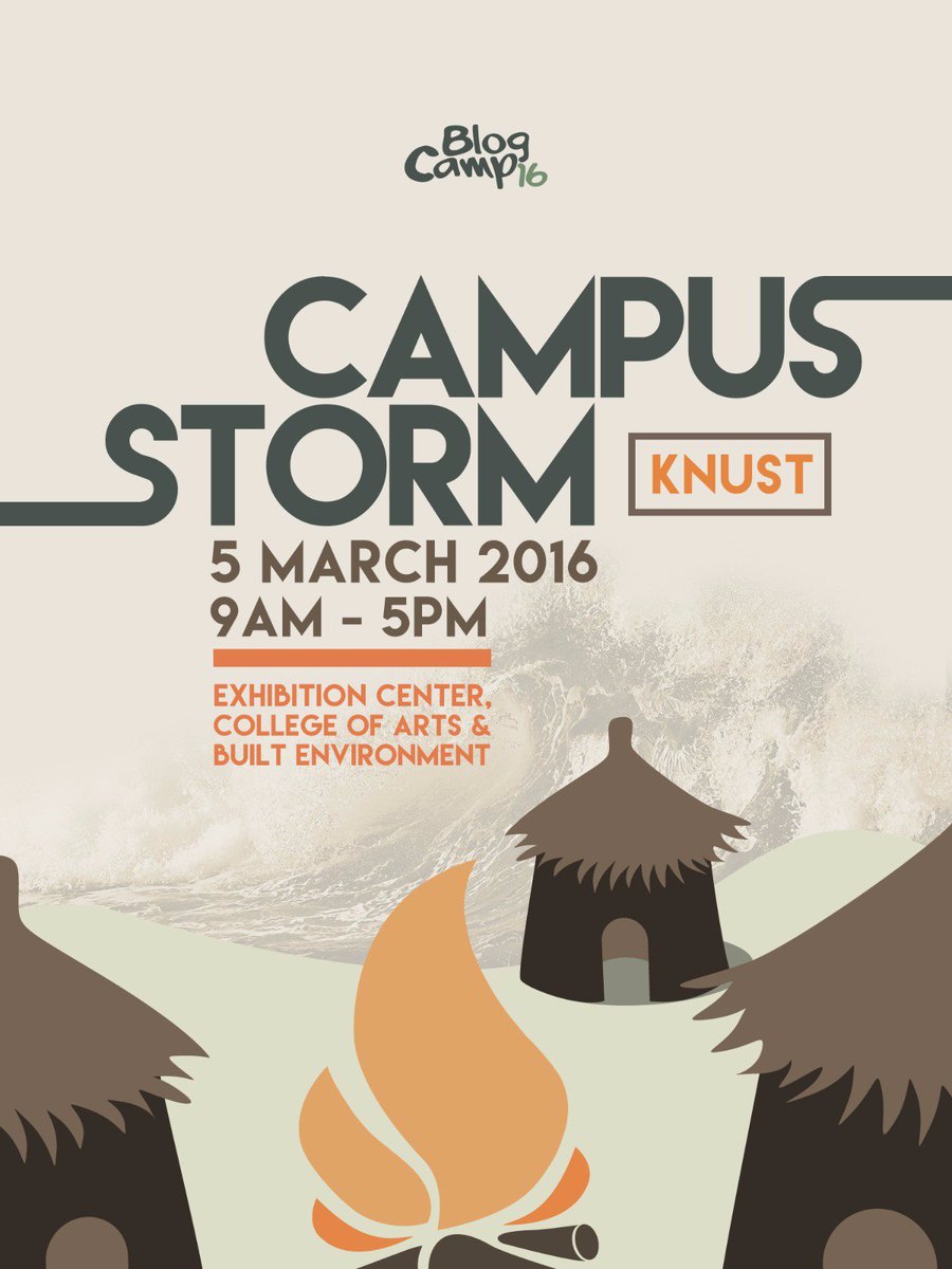 watsuptek's tweet image. This march, #BlogCamp16 Campus Storm hits KNUST 

05/03'16
Exhibition Center, Collage of Arts and Built Environment