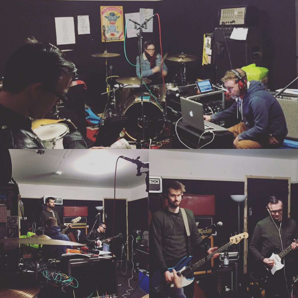 gabbysans's tweet photo. Recording with @PardonUsBand this weekend. I didn't get the memo about the green sweater and blue jeans. https://t.co/8dnacXsySu