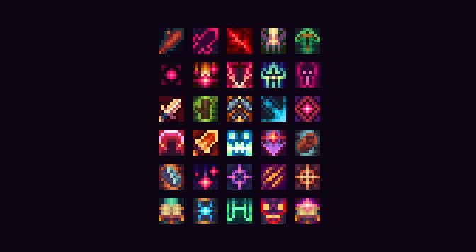 Blastbit_team's tweet photo. Сompleted a draw bonus icons for a game. Now I begin to draw spells menu #AdamsNightmare #game #pixelart https://t.co/FcmnqWgDYW