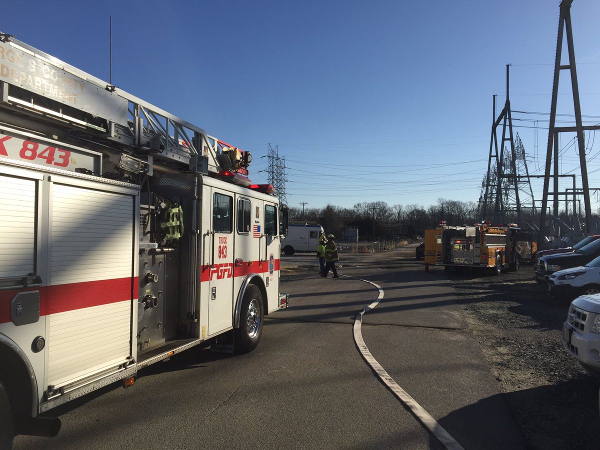PGFD_Chief's tweet photo. On scene w/units @PepcoConnect power station Brown Station Rd box alarm. Lots of irregular units due to other fire https://t.co/Ym0GoorwZl