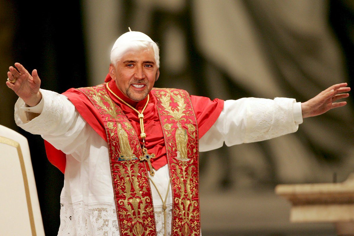 LiveDerekChu's tweet photo. #ImDrawingTheLineAt Nicholas Cage portraying the Pope. https://t.co/2hGQ3PQMdh
