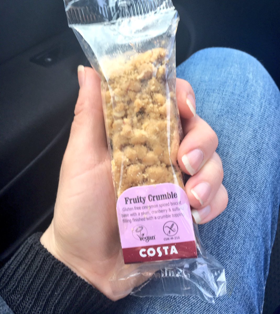 Turning_Vegan's tweet photo. Trying out #Costa #vegan #veganfruitycrumble whilst on the road. Well done #Costa #plantbased #lifestyle https://t.co/8Ls4xBCV3O