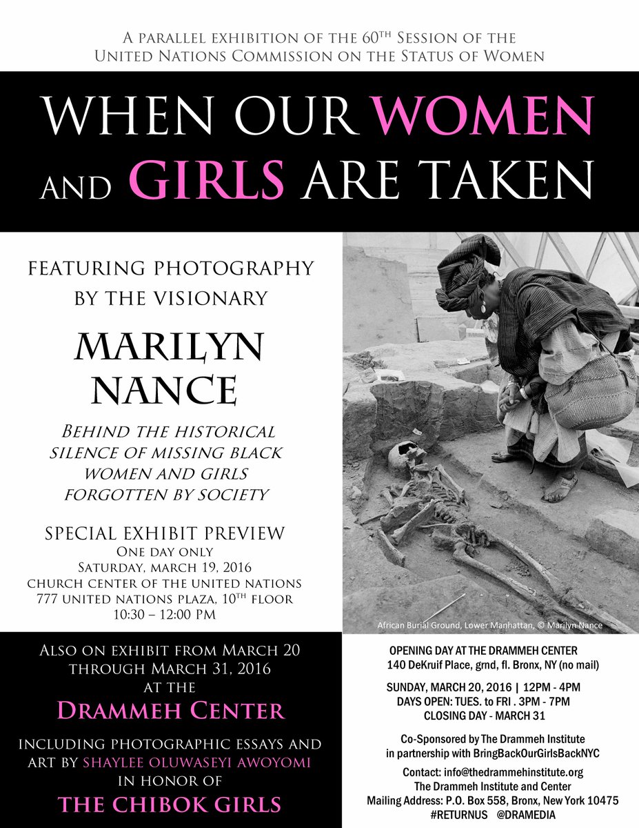 Dramedia's tweet image. Photo and art exhibit in addition to the parallel UN women's forum, "When Our Women and Girls Are Taken", #ReturnUs