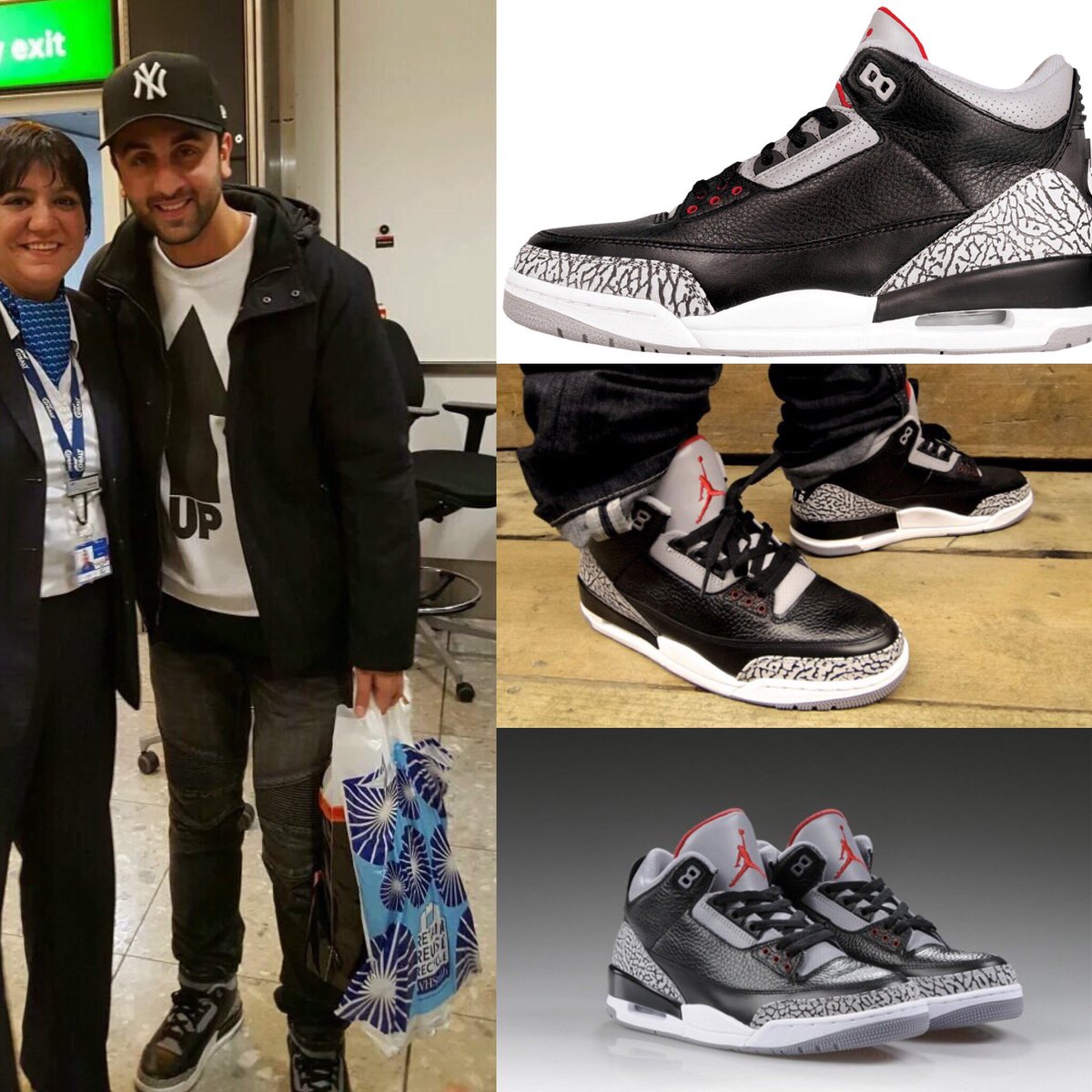 🔥 Ranbir's Awesomeness 🔥 on X: Ranbir Kapoor's sneakers : Nike Air Jordan  3 Retro Black Cement  / X