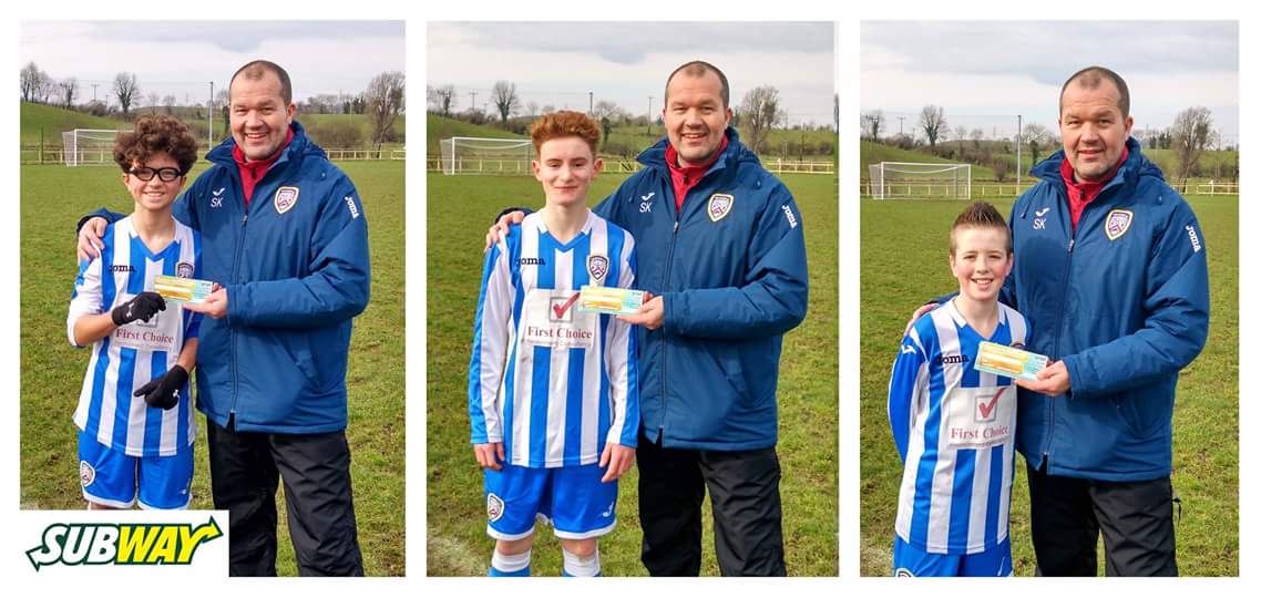 CFCA_2008's tweet photo. Men of the Matches for CFCA U14's presented their Sub voucher by coach Stephen Kennedy, courtesy of Subway C'raine https://t.co/6QEp6TV8YS
